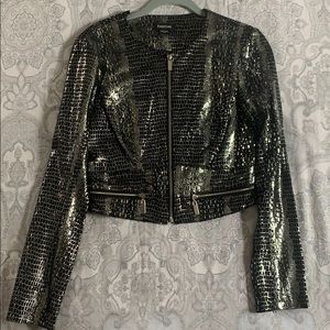 BEBE cropped suede/foil jacket